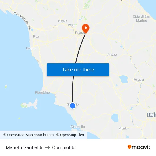 Manetti Garibaldi to Compiobbi map