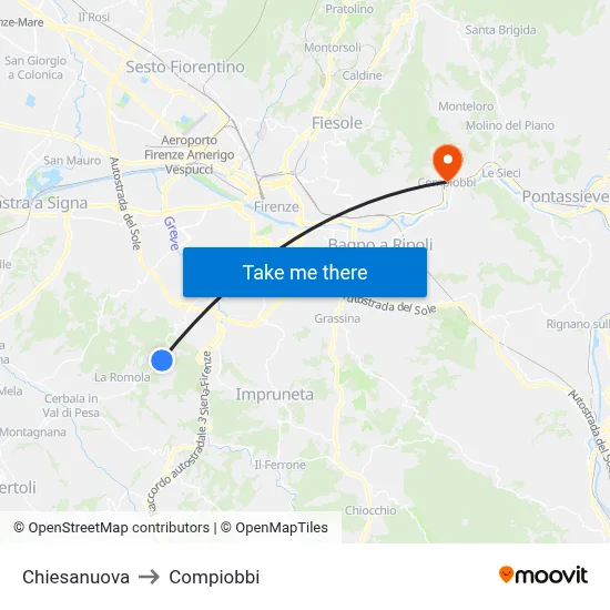 Chiesanuova to Compiobbi map