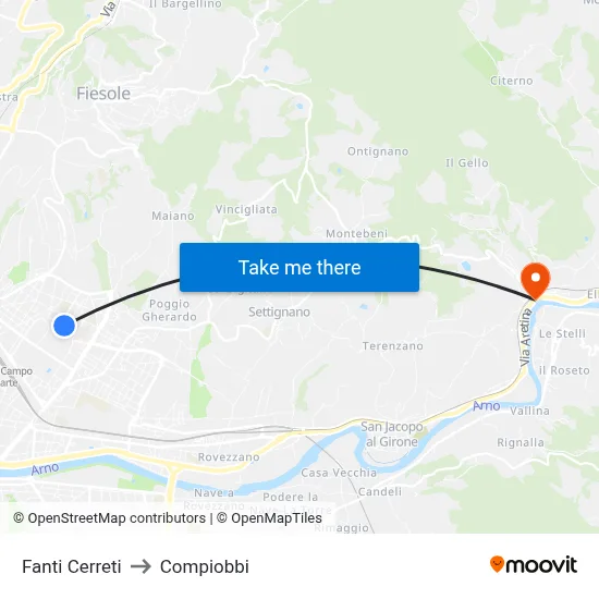 Fanti Cerreti to Compiobbi map