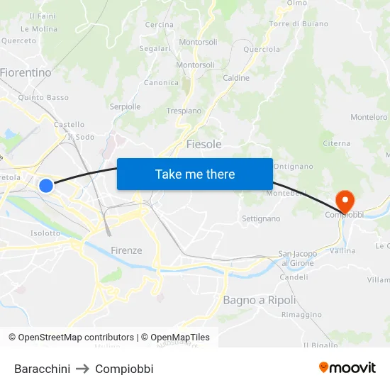 Baracchini to Compiobbi map