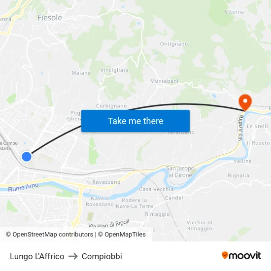 Along Affrico to Compiobbi map