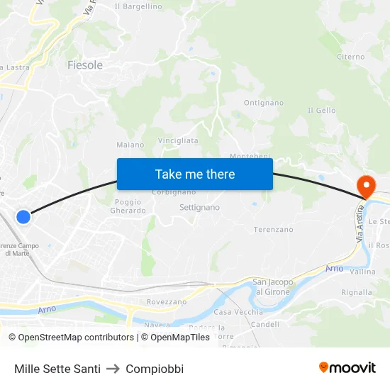 Mille Sette Santi to Compiobbi map