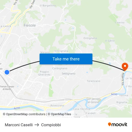 Marconi Caselli to Compiobbi map