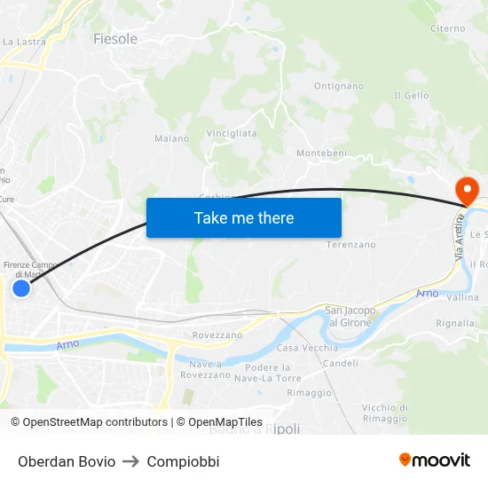 Oberdan Bovio to Compiobbi map