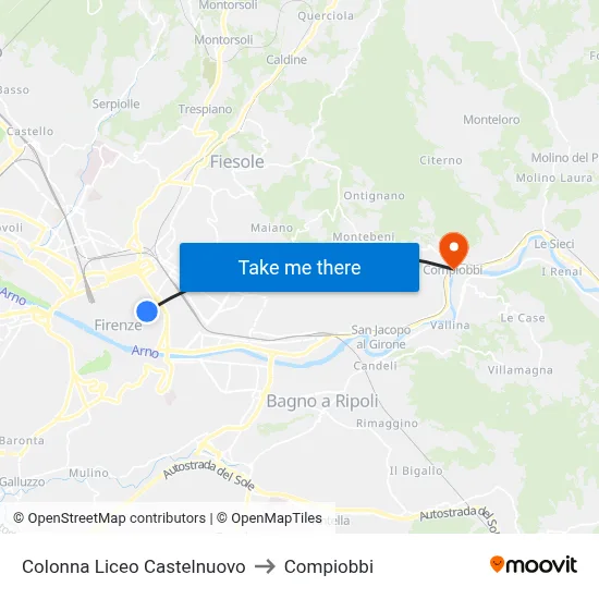 Colonna Castelnuovo High School to Compiobbi map