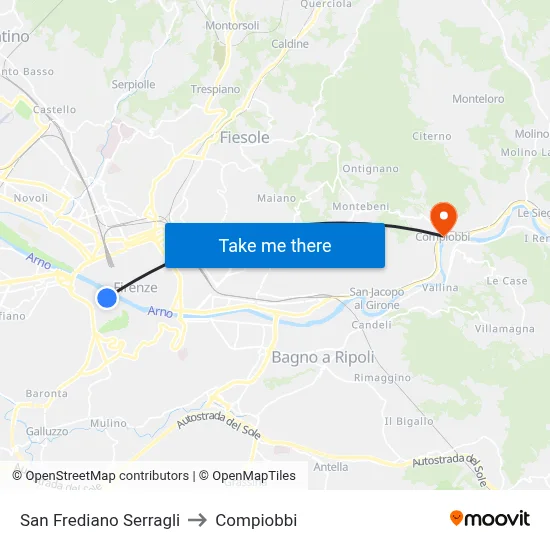 San Frediano Serragli to Compiobbi map