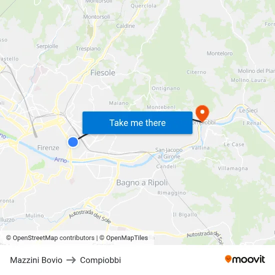 Mazzini Bovio to Compiobbi map