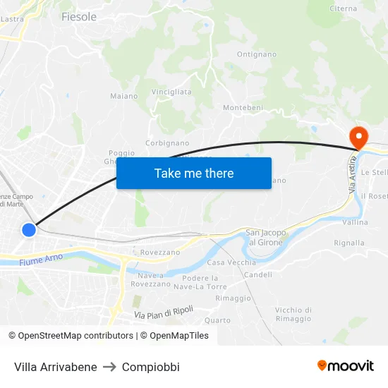 Arrivabene Villa to Compiobbi map