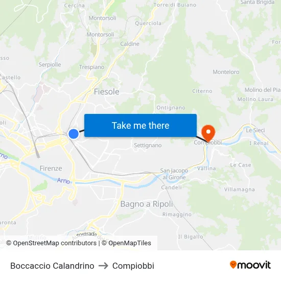 Boccaccio Calandrino to Compiobbi map