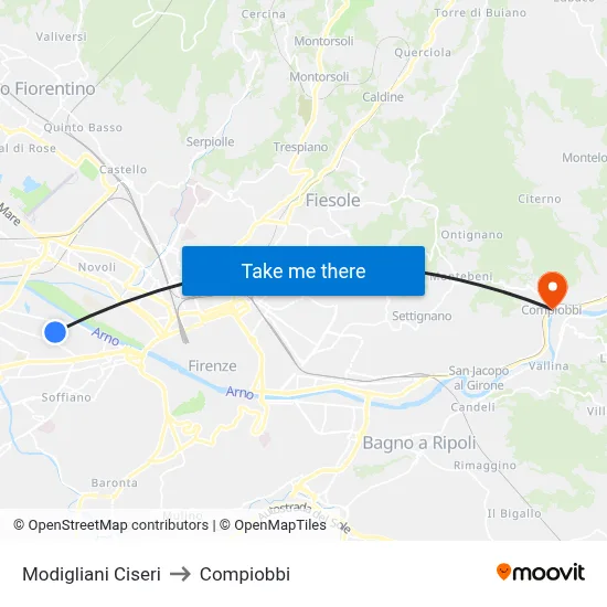 Modigliani Ciseri to Compiobbi map