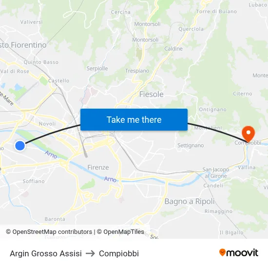 Argin Grosso Assisi to Compiobbi map