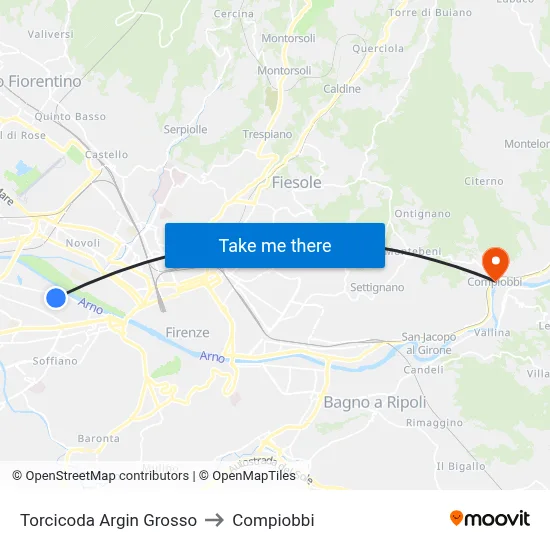 Torcicoda Argin Grosso to Compiobbi map