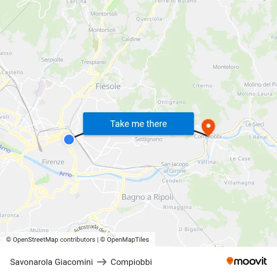 Savonarola Giacomini to Compiobbi map