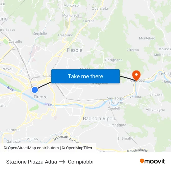 Adua Square Station to Compiobbi map