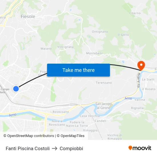 Fanti Costoli Pool to Compiobbi map