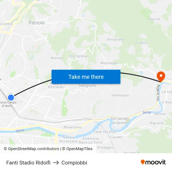 Ridolfi Stadium Fanti to Compiobbi map