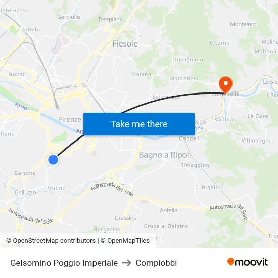 Gelsomino Poggio Imperiale to Compiobbi map