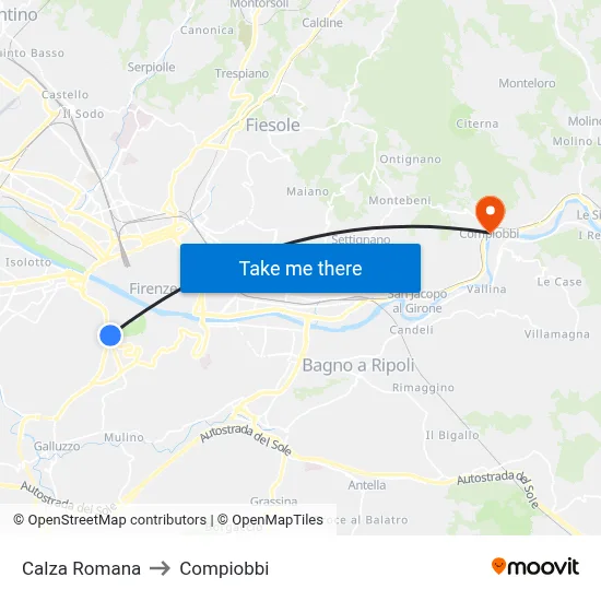 Roman Shoe to Compiobbi map