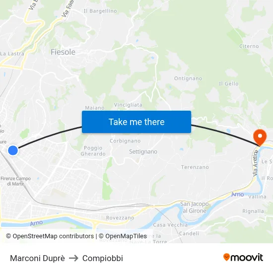 Marconi Duprè to Compiobbi map