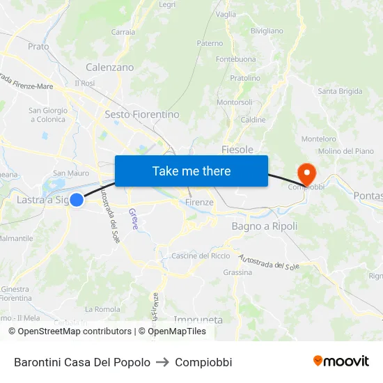 Barontini Community Center to Compiobbi map