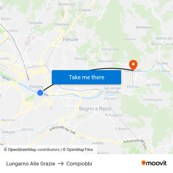 Lungarno Alle Grazie to Compiobbi map