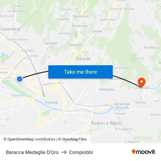 Baracca Gold Medals to Compiobbi map