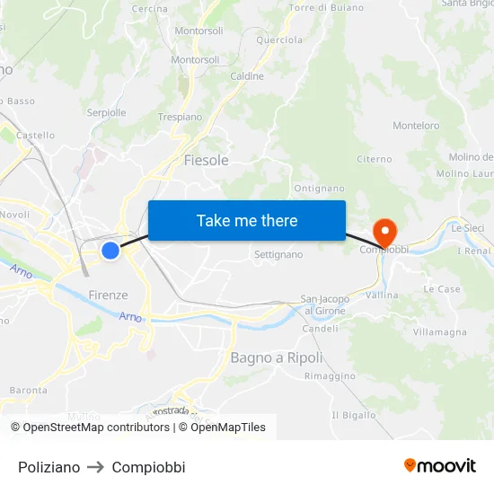 Poliziano to Compiobbi map