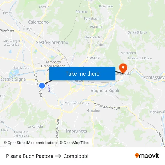 Pisana Buon Pastore to Compiobbi map
