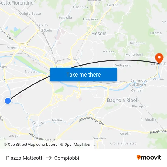 Matteotti Square to Compiobbi map