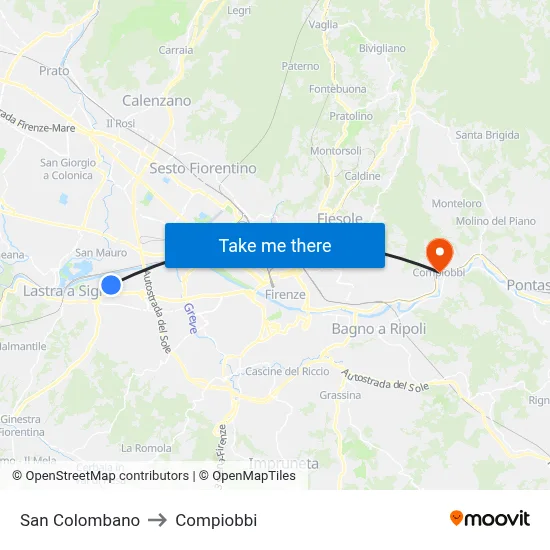 San Colombano to Compiobbi map