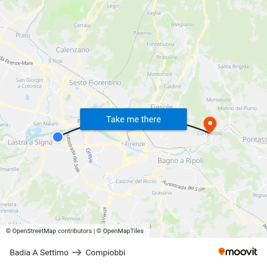 Badia a Settimo to Compiobbi map
