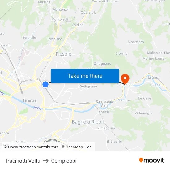 Pacinotti Volta to Compiobbi map