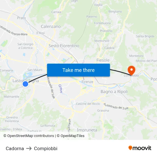 Cadorna to Compiobbi map