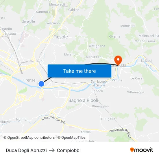 Duke of the Abruzzi to Compiobbi map