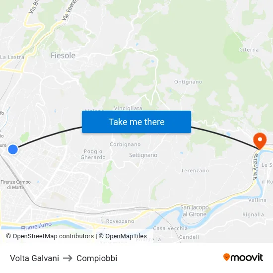 Volta Galvani to Compiobbi map