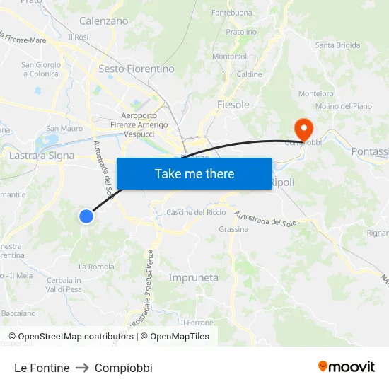 Le Fontine to Compiobbi map