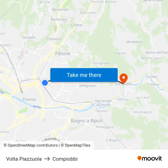 Volta Piazzuola to Compiobbi map