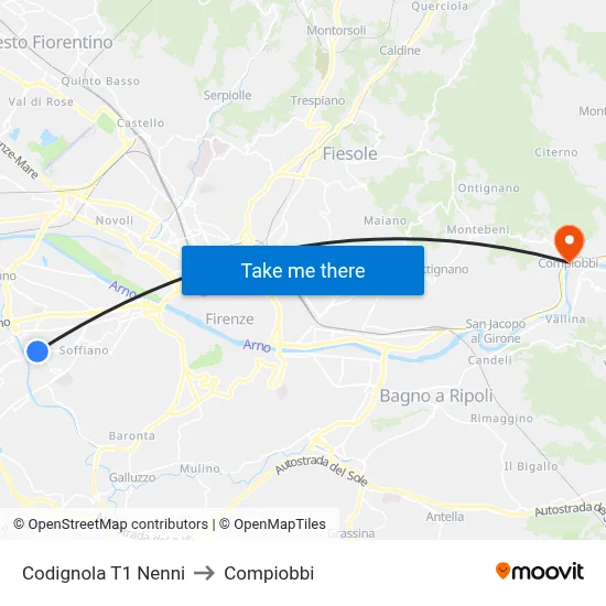 Codignola T1 Nenni to Compiobbi map
