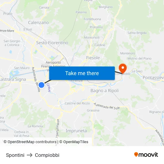 Spontini to Compiobbi map