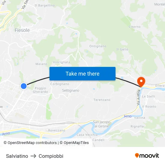 Salviatino to Compiobbi map