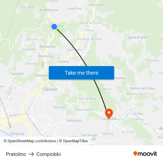 Pratolino to Compiobbi map
