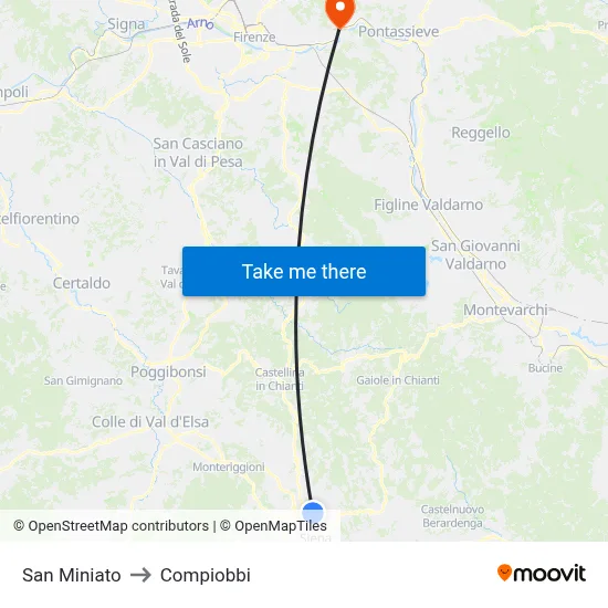 San Miniato to Compiobbi map