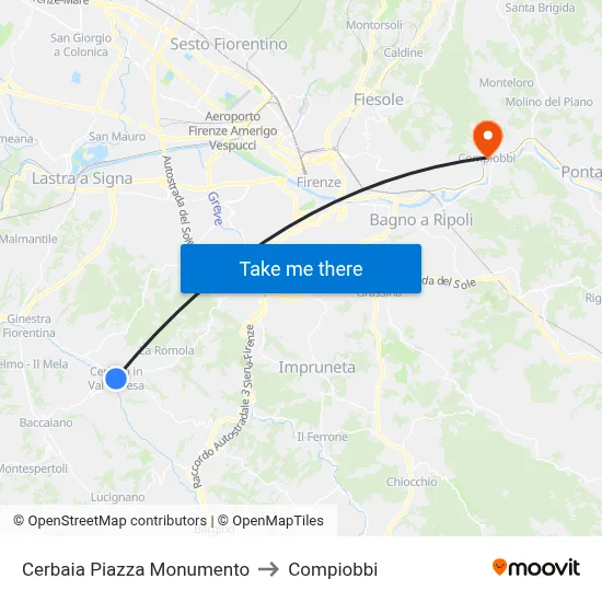 Cerbaia Monument Square to Compiobbi map