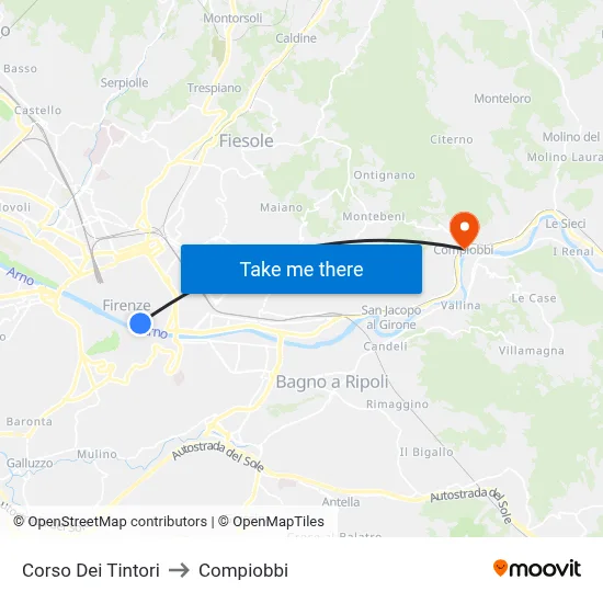 Dyers Course to Compiobbi map
