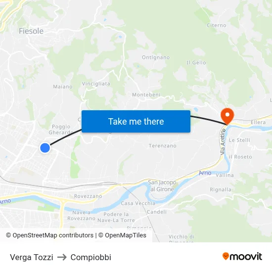 Verga Tozzi to Compiobbi map