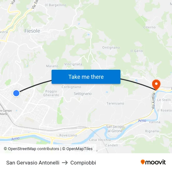 San Gervasio Antonelli to Compiobbi map