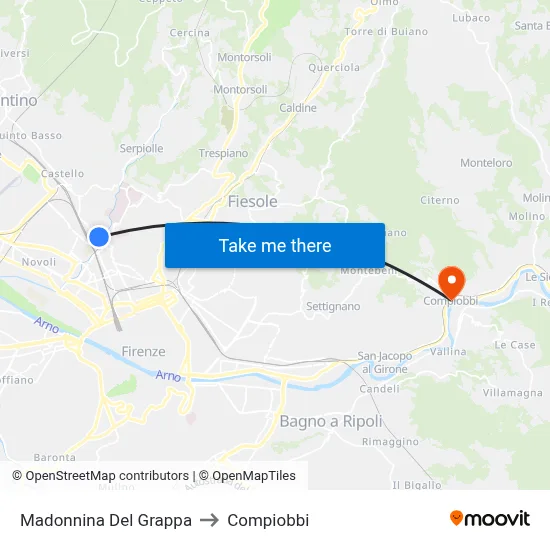 Little Madonna of Grappa to Compiobbi map