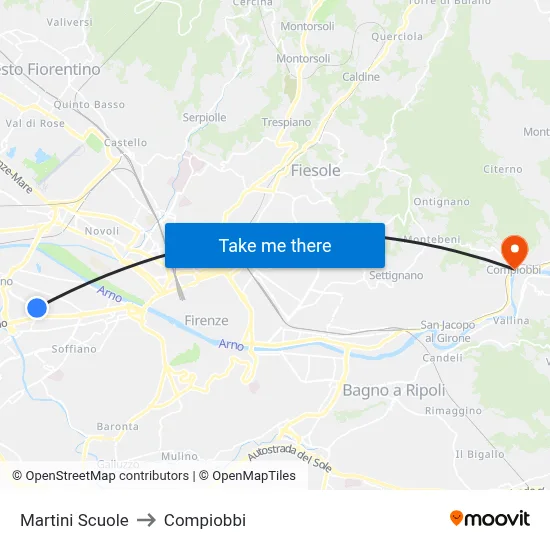 Martini Schools to Compiobbi map
