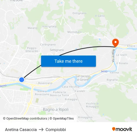 Aretina Casaccia to Compiobbi map
