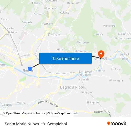 Santa Maria Nuova to Compiobbi map